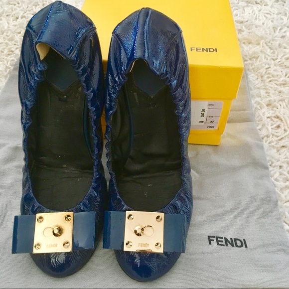 FENDI Patent Flats in Indigo Blue - Size 6.5